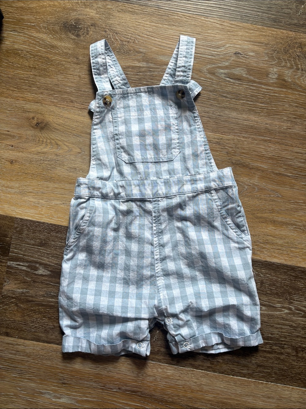 Starting Out Light Blue and White Gingham Toddler Overalls